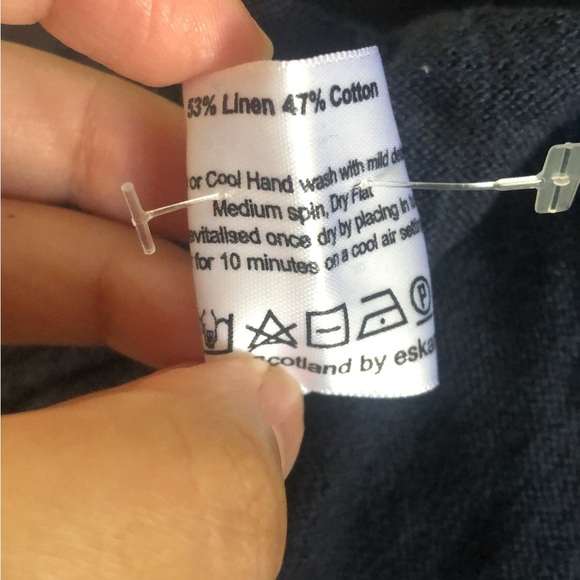 Eskandar Linen Cotton Open Long Cardigan Sweater One Size Navy Blue - Picture 5 of 5